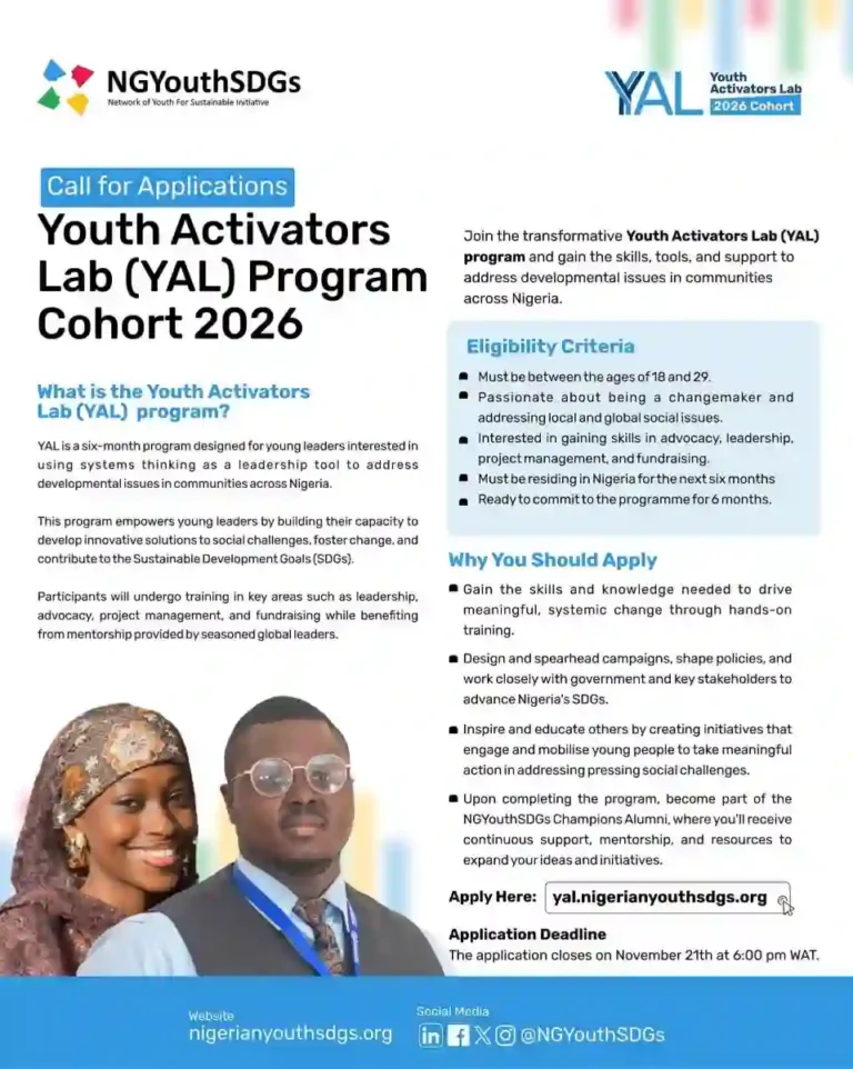 NGYouthSDGs application for 2026 youth activators lab program
