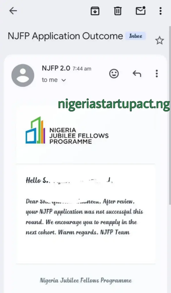 NJFP 2.0 sends rejection emails to unsuccessful applicants