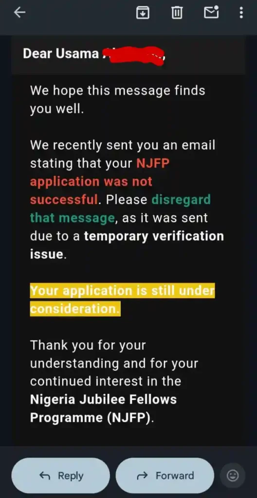 NJFP 2.0 reverses rejection email, application still under review