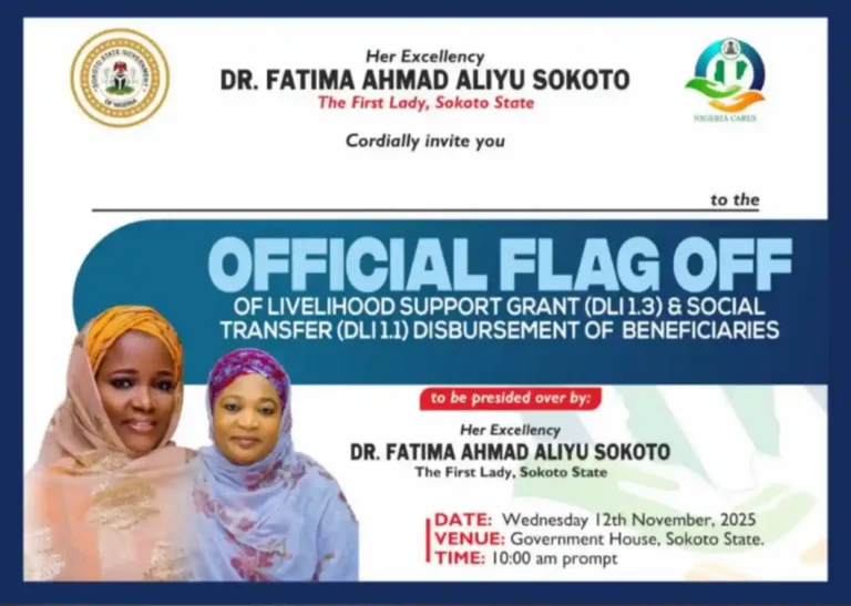 Sokoto Firsy Lady to flag off livelihood support and social transfer grants
