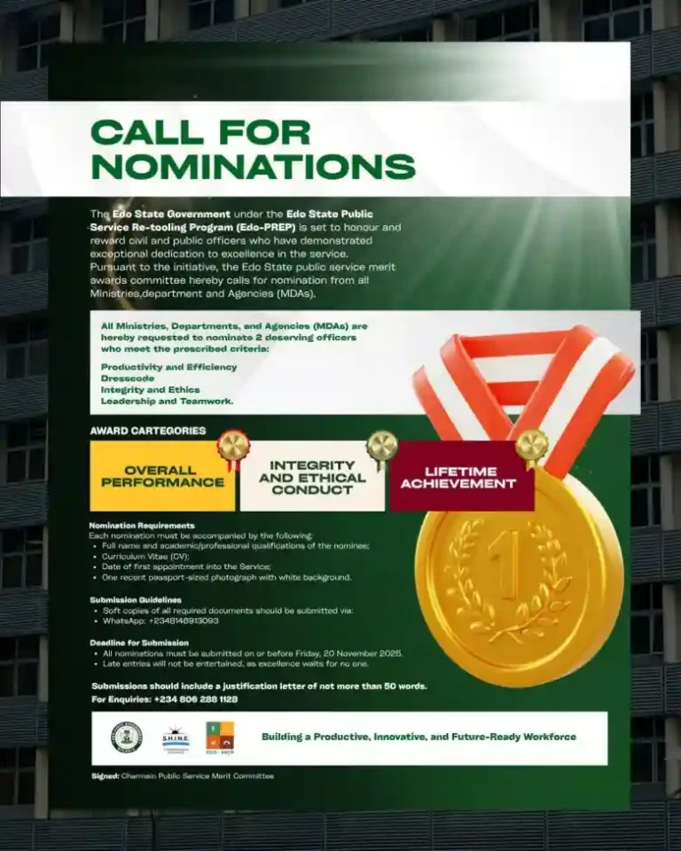 Edo Government Opens Nominations for Public Service Merit Awards