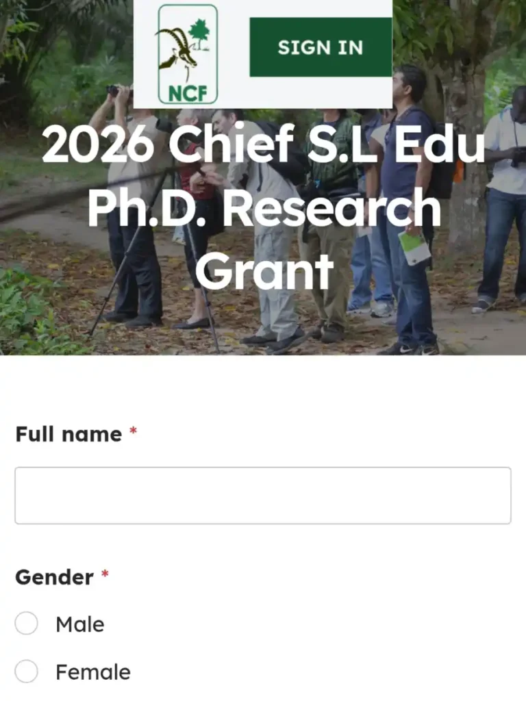 NCF Application for 2026 Chief S.L. Edu PhD Research Grant for Nigerians