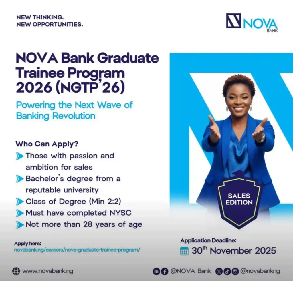 NOVA Bank application for 2026 Graduate Trainee Program