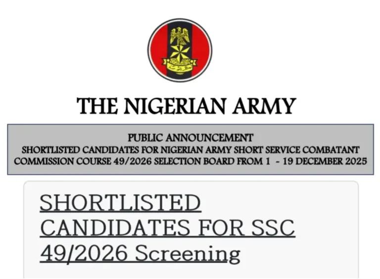 Check Nigerian Army Shortlisted Candidates for SSC 49/2026 Screening