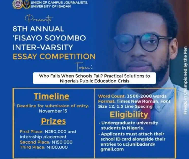 Fisayo Soyombo Essay Competition 2025 opens with ₦500,000 prizes