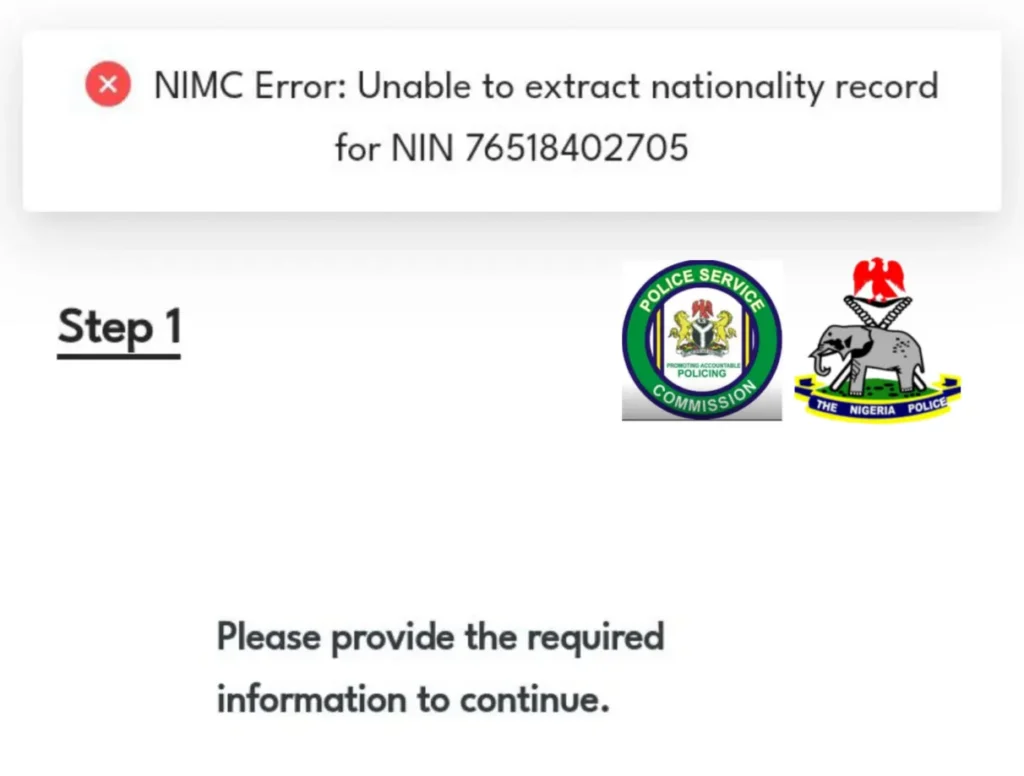 PSC Portal NIMC Error: unable to extract nationality record for NIN