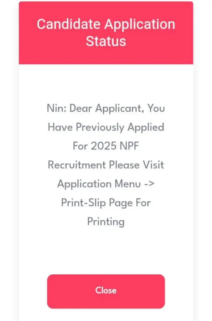 NPF 2025 Candidate Application Status Says ‘Previously Applied’