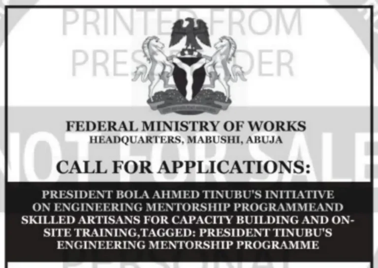 Apply: Federal Ministry of Works Tinubu Engineering Mentorship Programme
