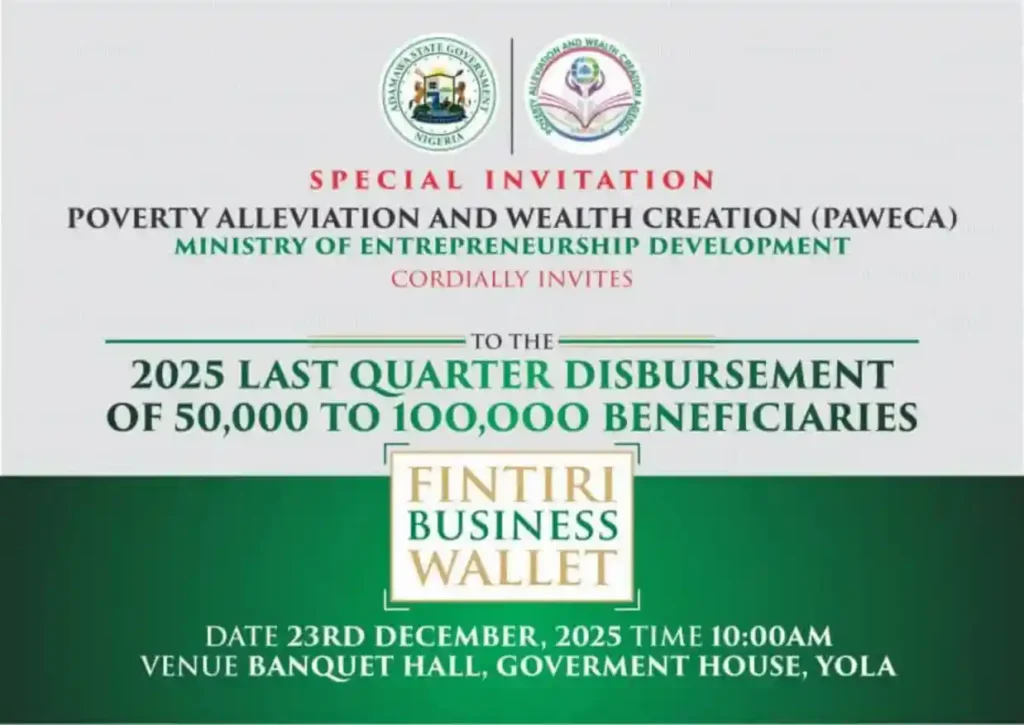 Adamawa to Disburse N50,000 Fintiri Business Wallet to 100,000 Beneficiaries