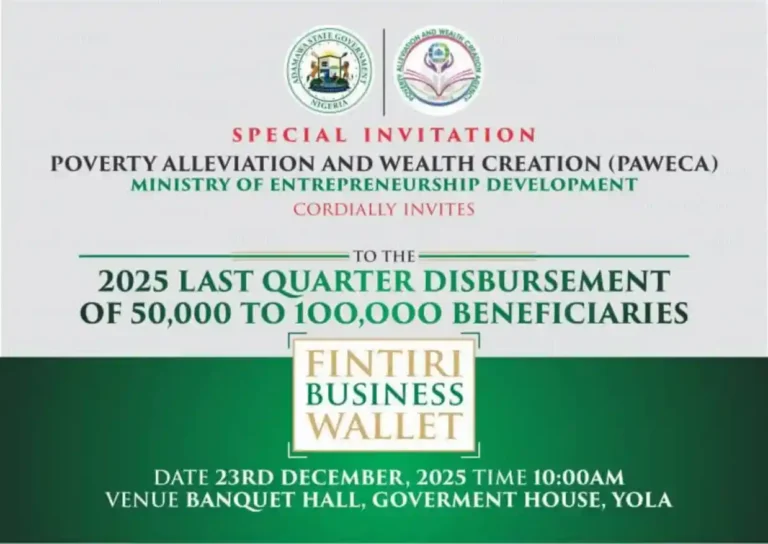 Adamawa to Disburse N50,000 Fintiri Business Wallet to 100,000 Beneficiaries