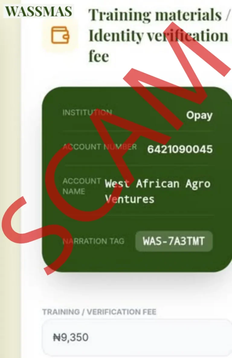 WASSMAS Grant a Scam after applicants asked to pay ₦9,350 Verification Fee
