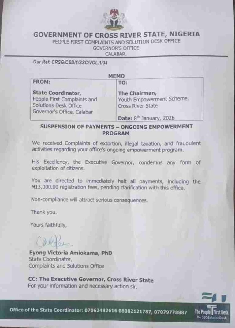 C’ River Govt Suspends Payments on ₦5m Youth Loan Scheme