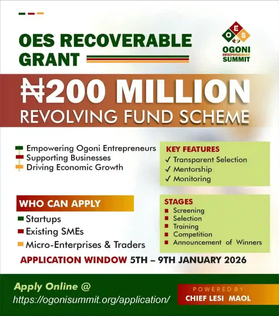 Ogoni Entrepreneurship Summit ₦200m Recoverable Grant Applications for 2026