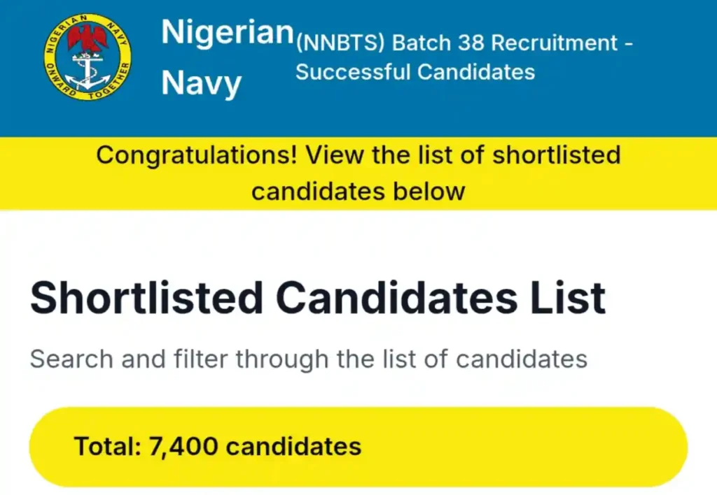 Nigerian Navy shortlisted candidates list for Basic Training 38 interview
