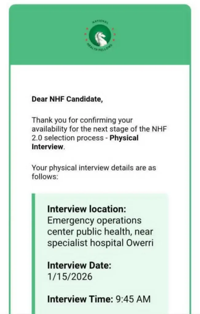 NHF Cohort 2 Sends Physical Interview Details to Shortlisted Candidates