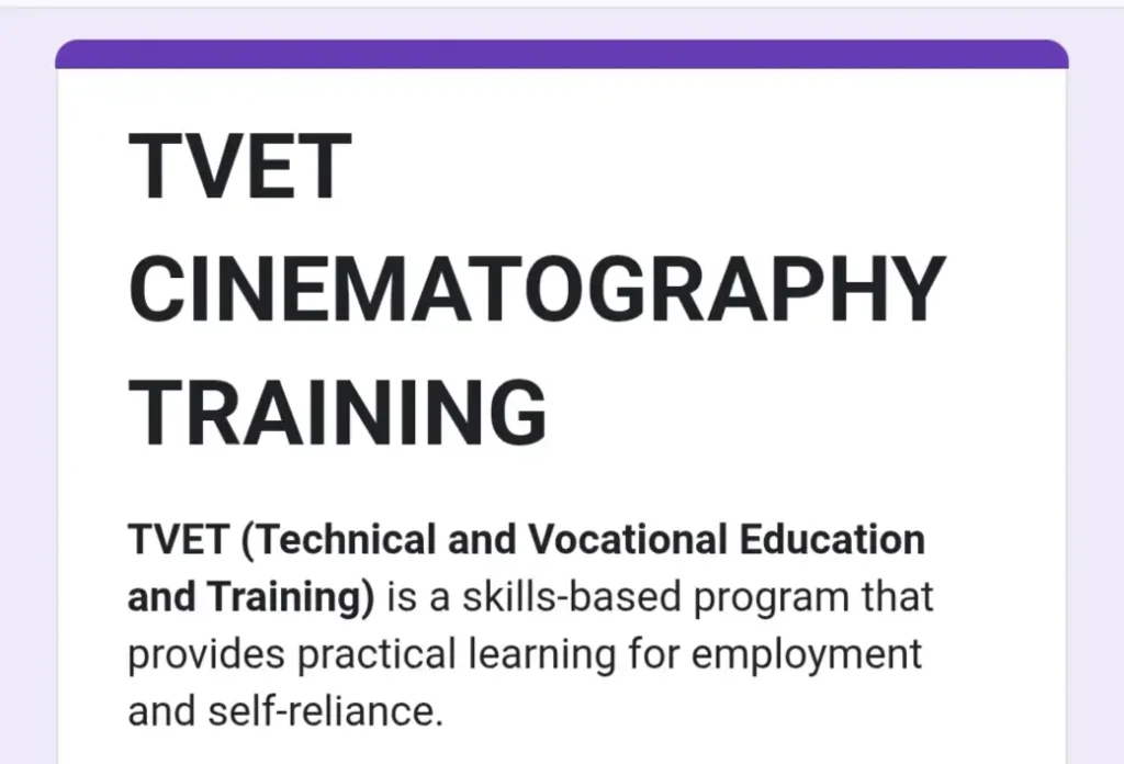 Apply: FG TVET Cinematography Training Programme