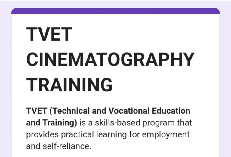 Apply: FG TVET Cinematography Training Programme