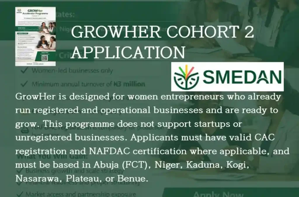Apply: SMEDAN GrowHer Accelerator Program Cohort 2