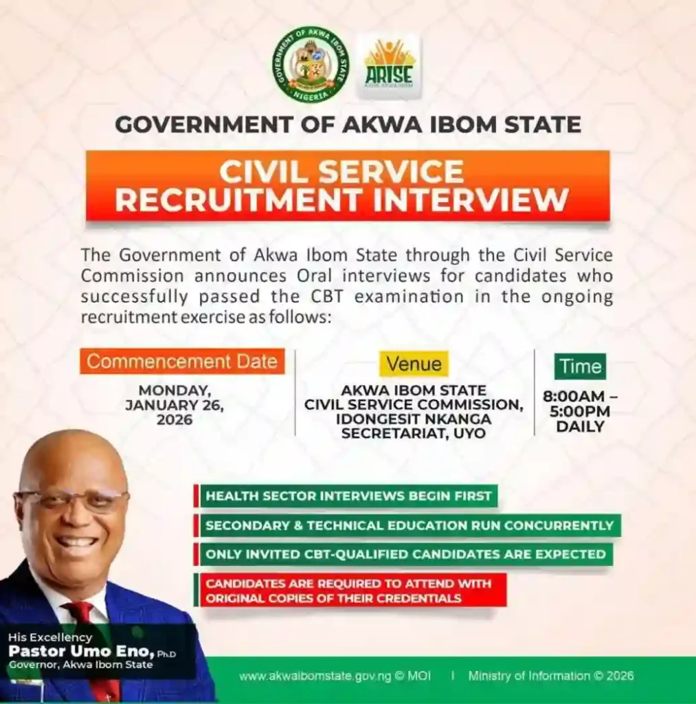 Akwa Ibom Civil Service Begins Oral Interviews for CBT Candidates