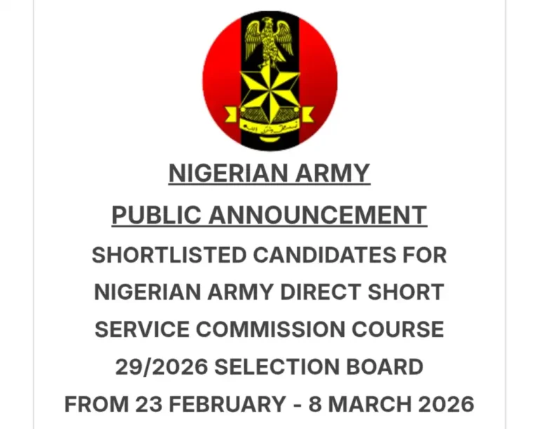 Nigerian Army list of shortlisted candidates for DSSC 29/2026