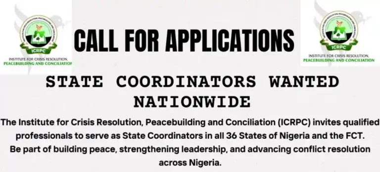 ICRPC State Coordinator Recruitment 2026 Across 36 States and FCT