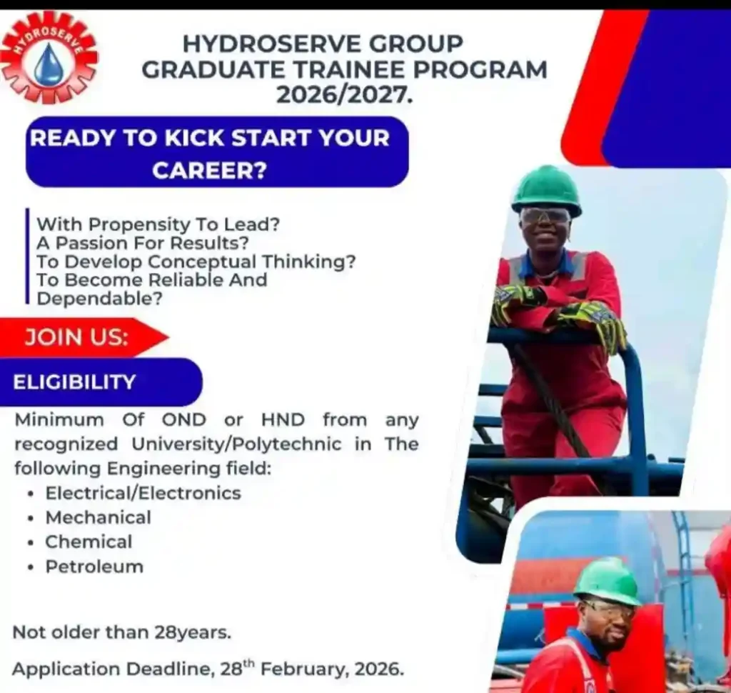 Hydroserve Group 2026/2027 Graduate Trainee Program Now Open