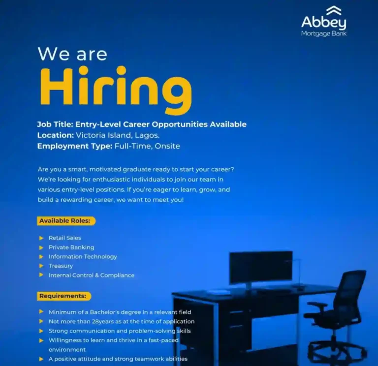 Abbey Mortgage Bank Opens Entry-Level Jobs for Graduates