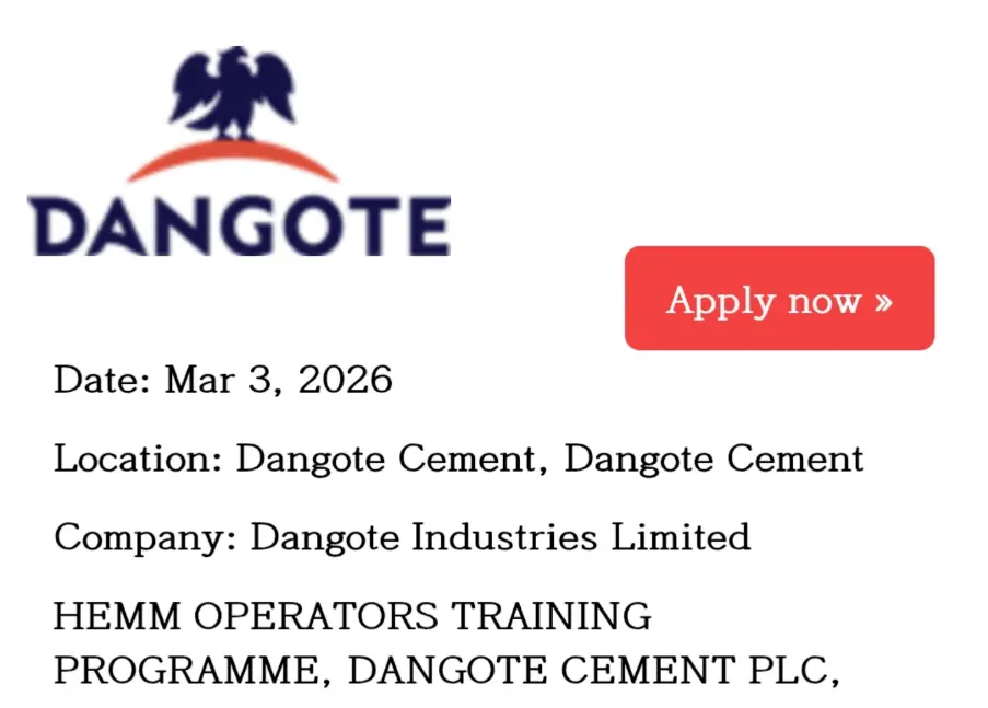 Dangote Cement HEMM Operators Training Programme (6-Month)