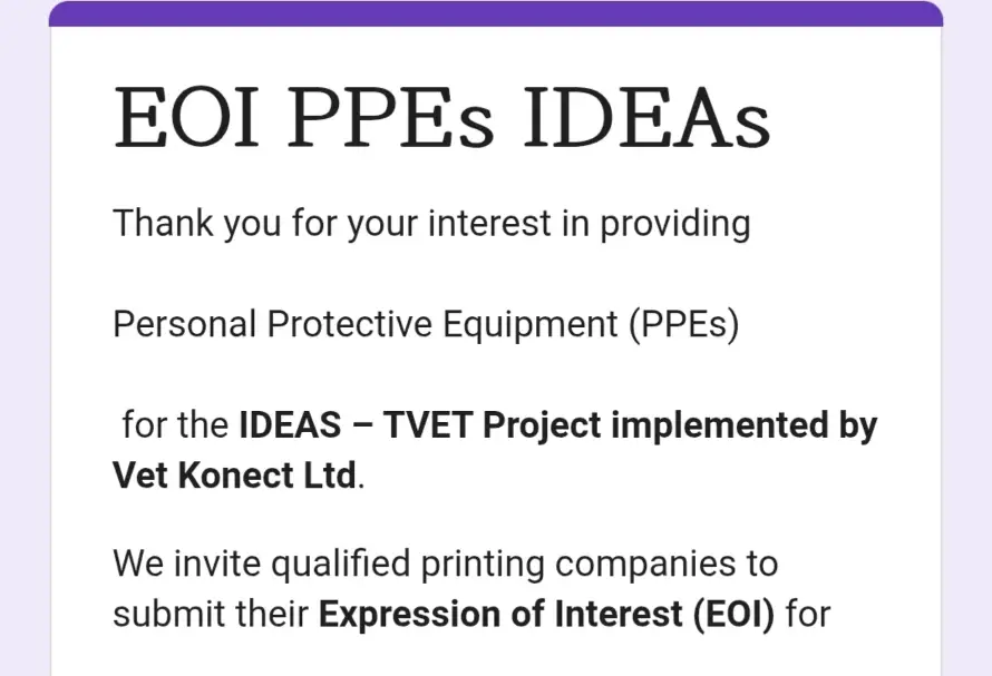 Vet Konect calls for suppliers for IDEAS–TVET crop production trainees