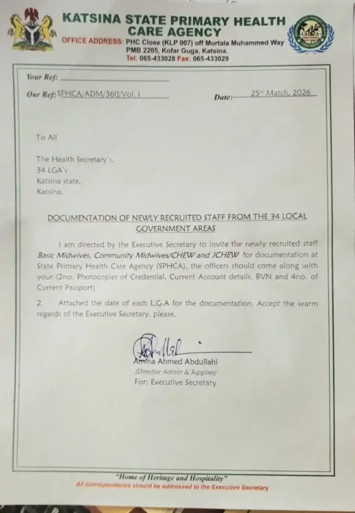 Katsina PHC begins documentation of newly recruited health workers