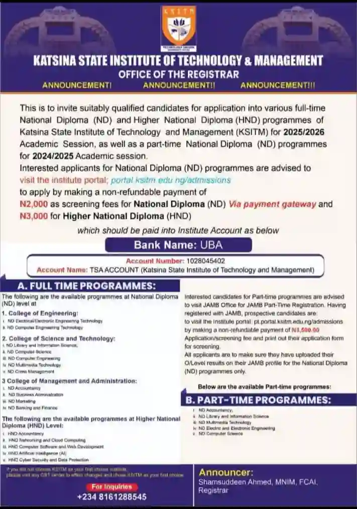 KSITM Opens ND and HND Admissions for 2025/2026 Session
