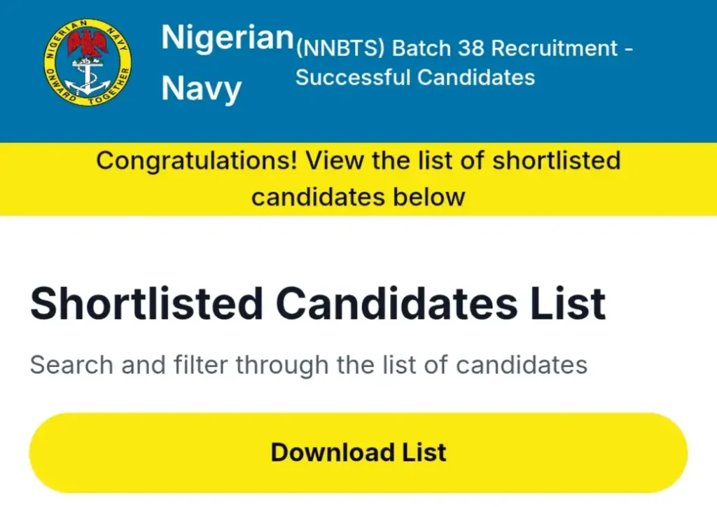 Check Nigerian Navy Batch 38 list of successful candidates