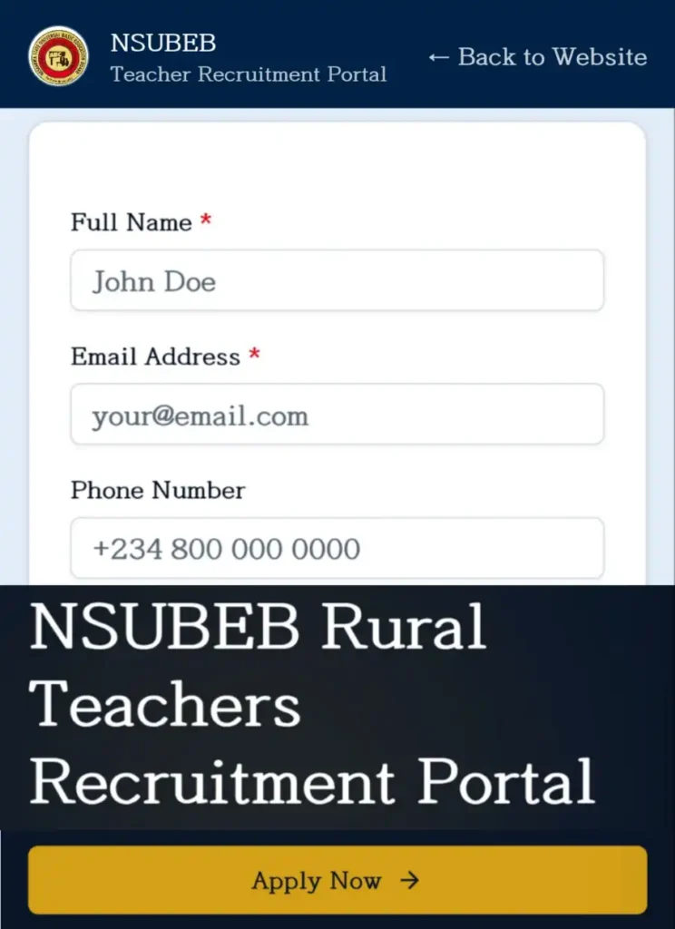 Apply for Nasarawa NSUBEB Rural Teachers Recruitment