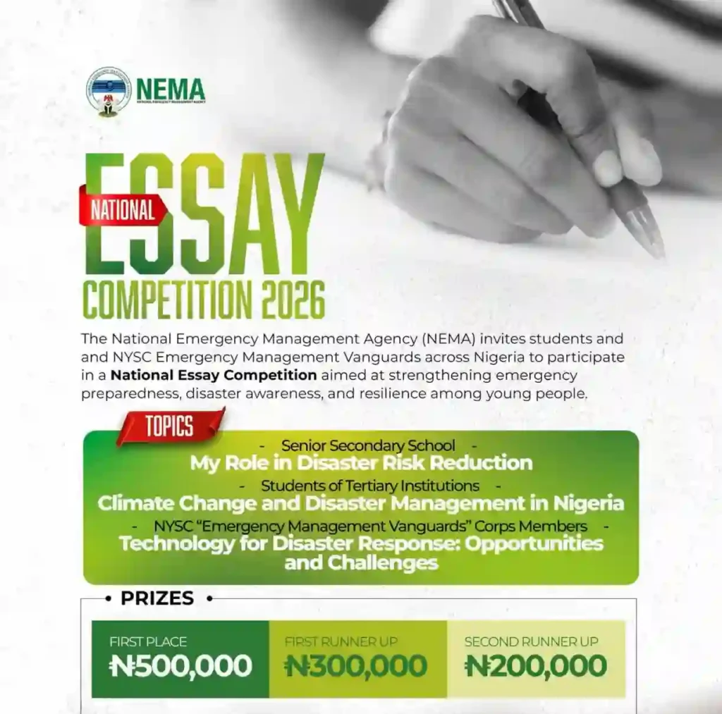 NEMA 2026 National Essay Competition for Nigerian Students, NYSC (₦500,000 Prize)