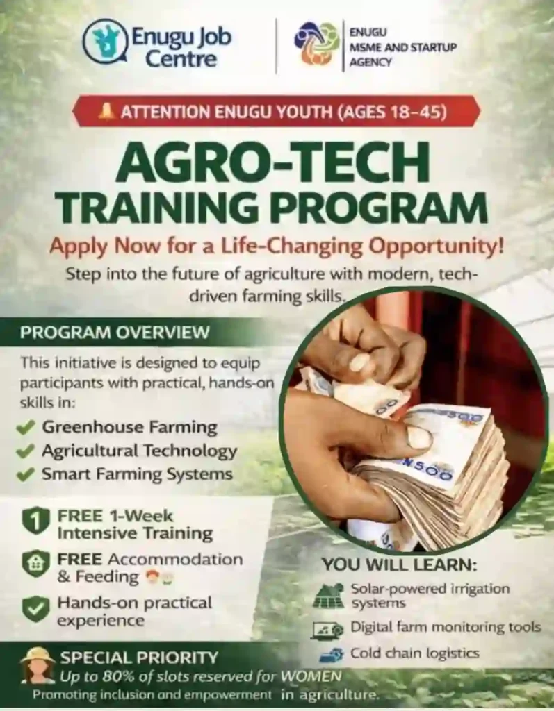 Enugu Agro-Tech Training Programme 2026 for Nigerian Youths (Fully Funded)