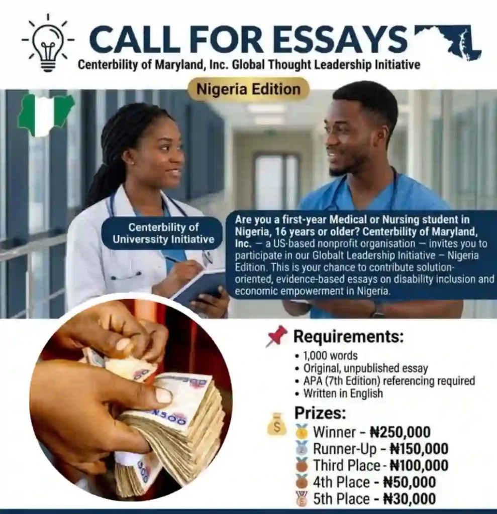 Centerbility Nigeria Essay Competition 2026 for Medical & Nursing Students (₦250,000 Prize)