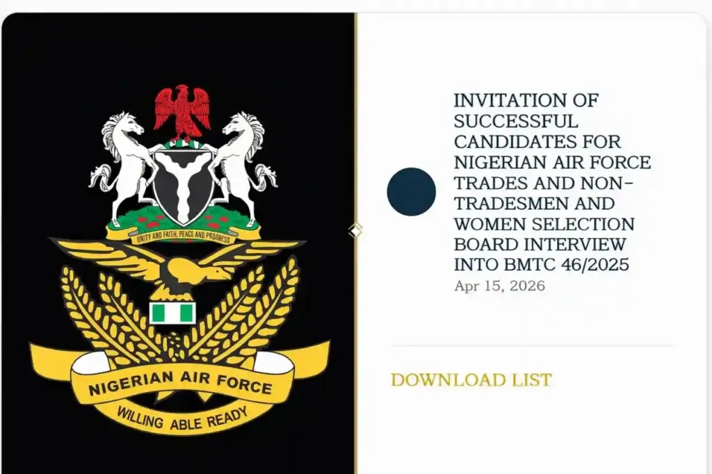 Check: Nigerian Air Force BMTC 46/2025 Shortlisted Candidates