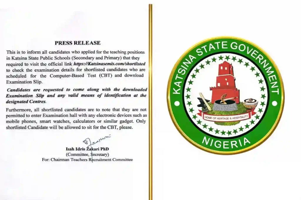 Katsina Teachers CBT Shortlist Portal Opens for Candidates to Download Exam Slips