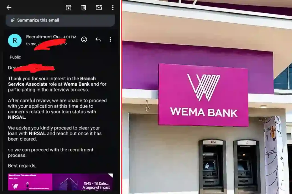 Applicant Says Wema Bank Rejected Her Job Application Over NIRSAL Loan
